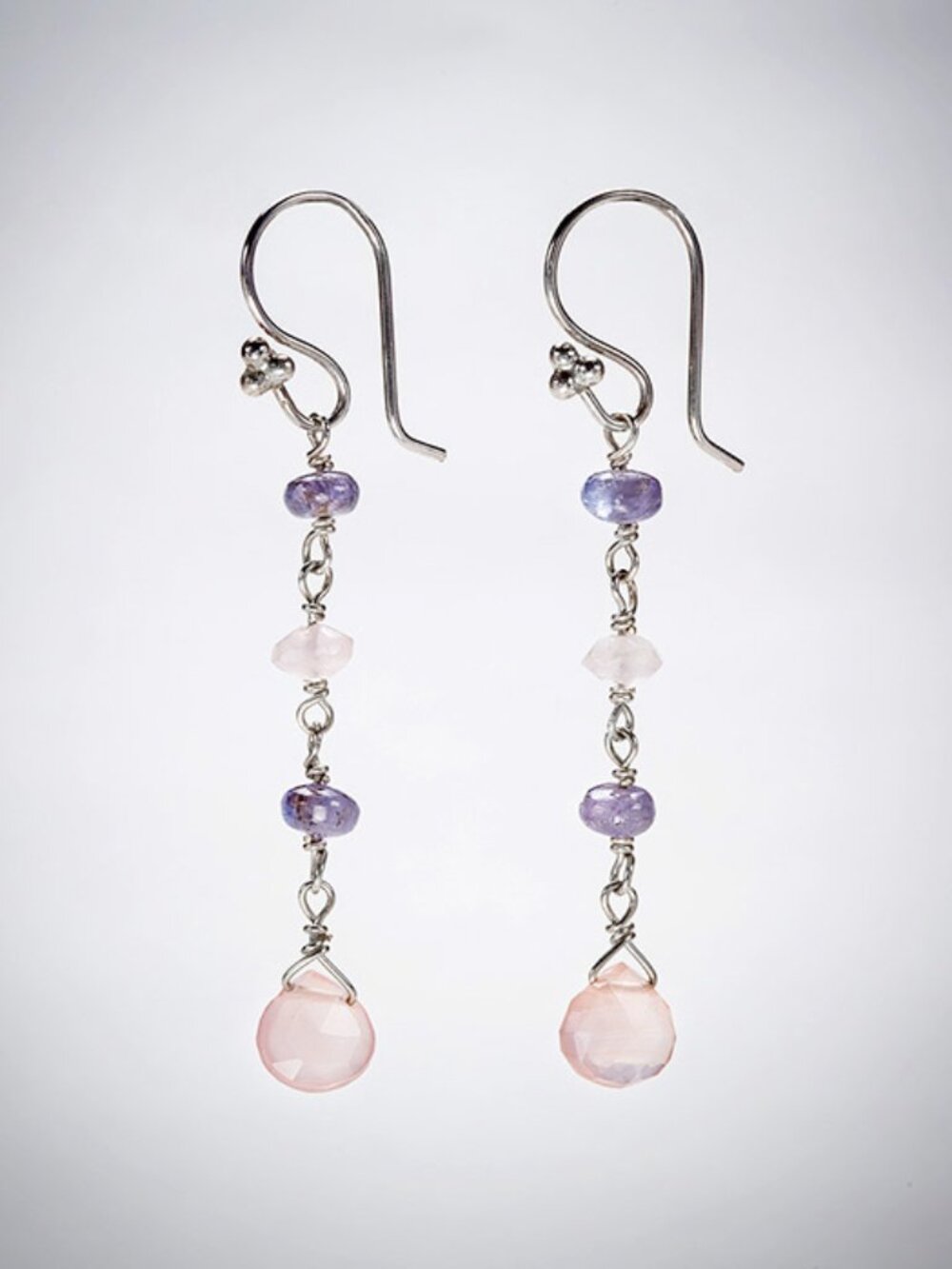 Rose Quartz Tanzanite Drop Dangle Earrings Sterling Silver Handmade in Toronto